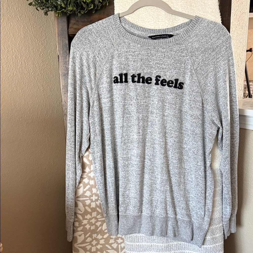Abercrombie & Fitch Gray Sweater with Black Text
